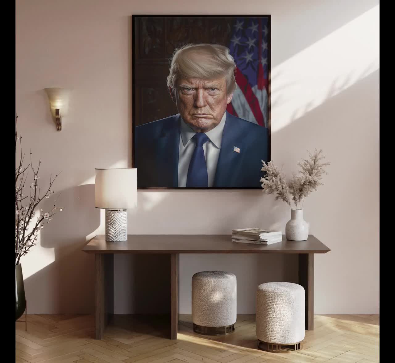 ドナルド・トランプの額入り肖像画：愛国的なアメリカの壁アート